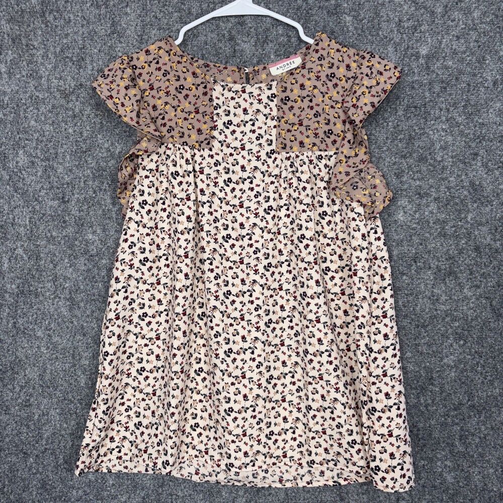 Andree By Unit Shirt Womens Size L Brown Floral Peasant Cottagecore Prairie